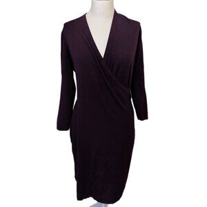 Calvin Klein Dark Purple Knit Dress Long Sleeve Minimalist Office Siren Midi L